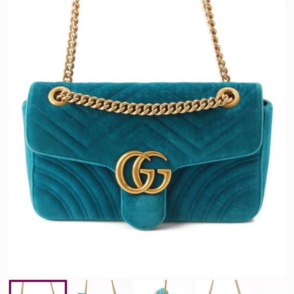 Gucci Blue and Gold Quilted Shoulder Bag